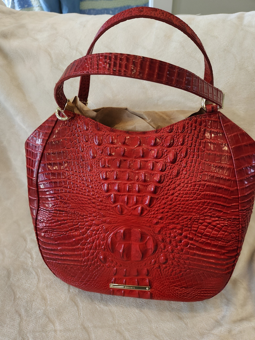 Brahmin Red Croc-Embossed Shoulder Bag